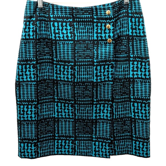 Carlisle Dresses & Skirts - Carlisle Skirt 8 Turquoise Black Abstract Plaid  Cotton Lined Dark Academia Prep